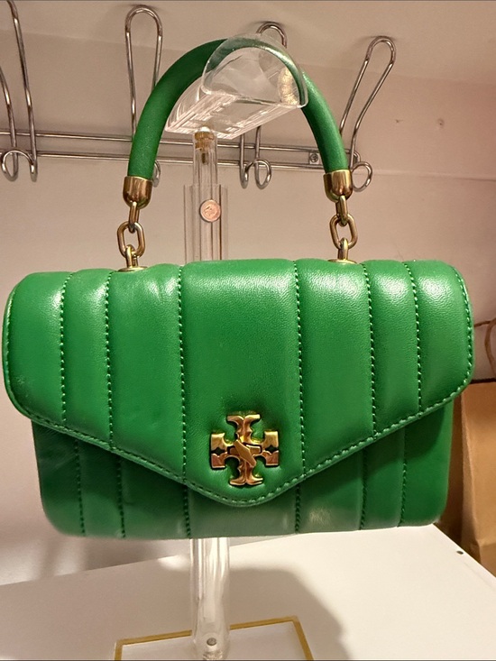 Tory Burch Handbags - Tory Burch Green Quilted Leather Top Handle Shoulder Bag with Gold Logo